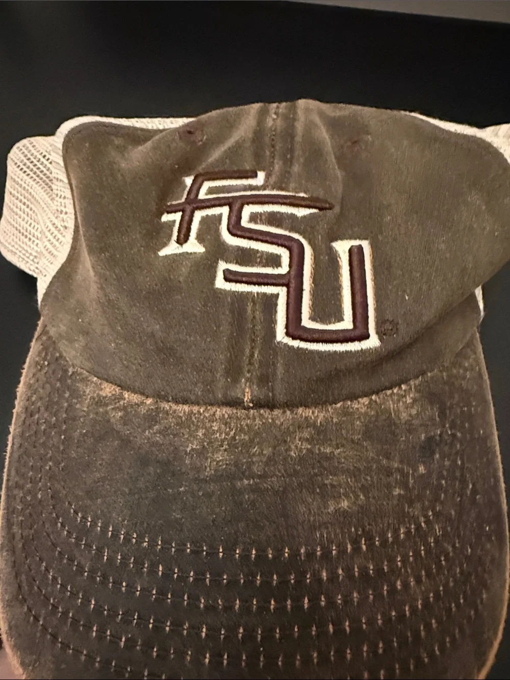 FSU Embroidered Front Trucker Hat in Brown and Cream